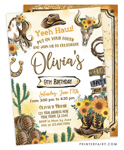 Cowgirl Birthday Invitation