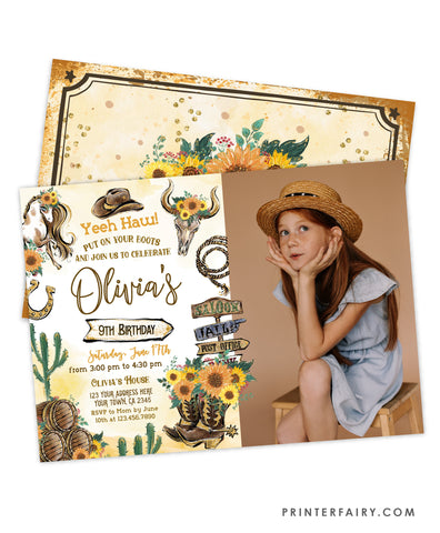 Cowgirl Birthday Invitation with Photo