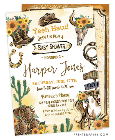 Cowgirl Baby Shower Invitation