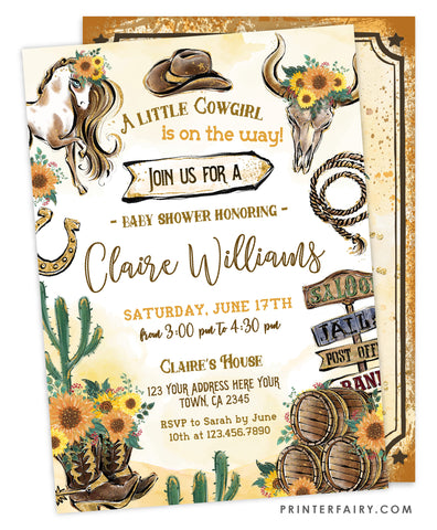 Cowgirl Baby Shower Invitation