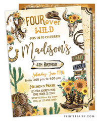 Cowgirl Fourth Birthday Invitation