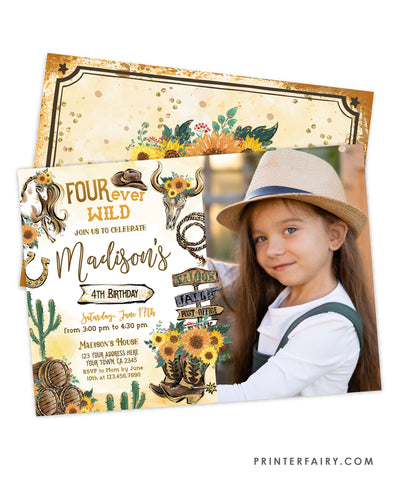 Cowgirl Fourth Birthday Invitation with Photo