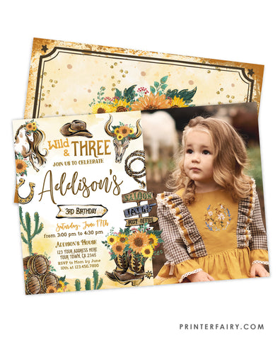 Cowgirl Third Birthday Invitation with Photo