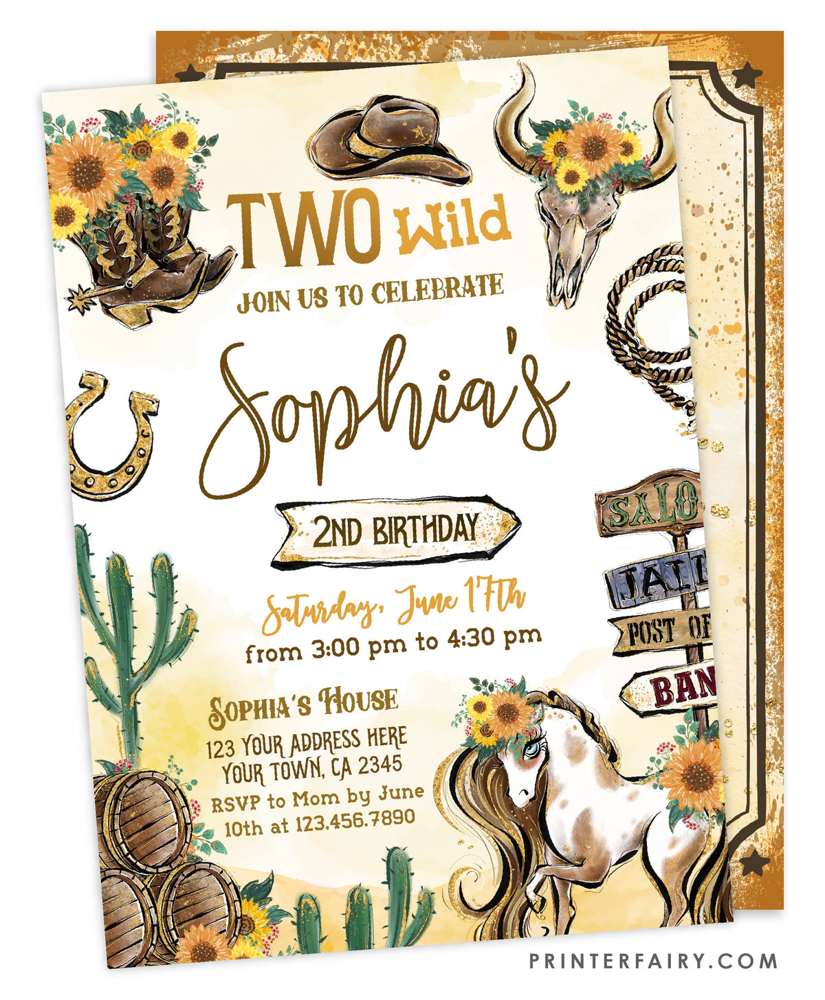 Cowgirl Second Birthday Invitation