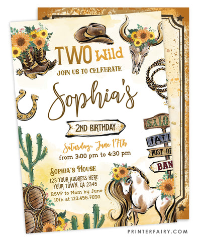 Cowgirl Second Birthday Invitation