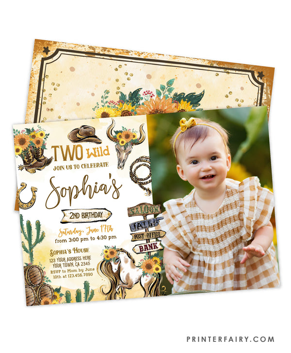 Cowgirl Second Birthday Invitation with Photo