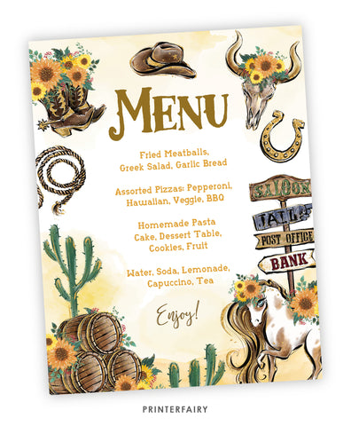 Cowgirl Party Menu