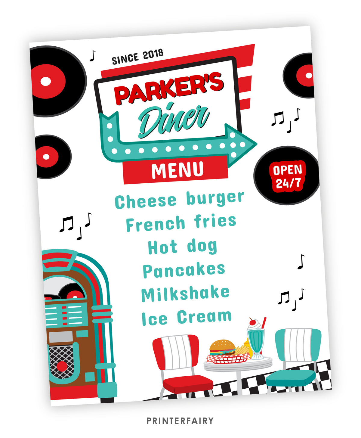 Diner Party Menu Template