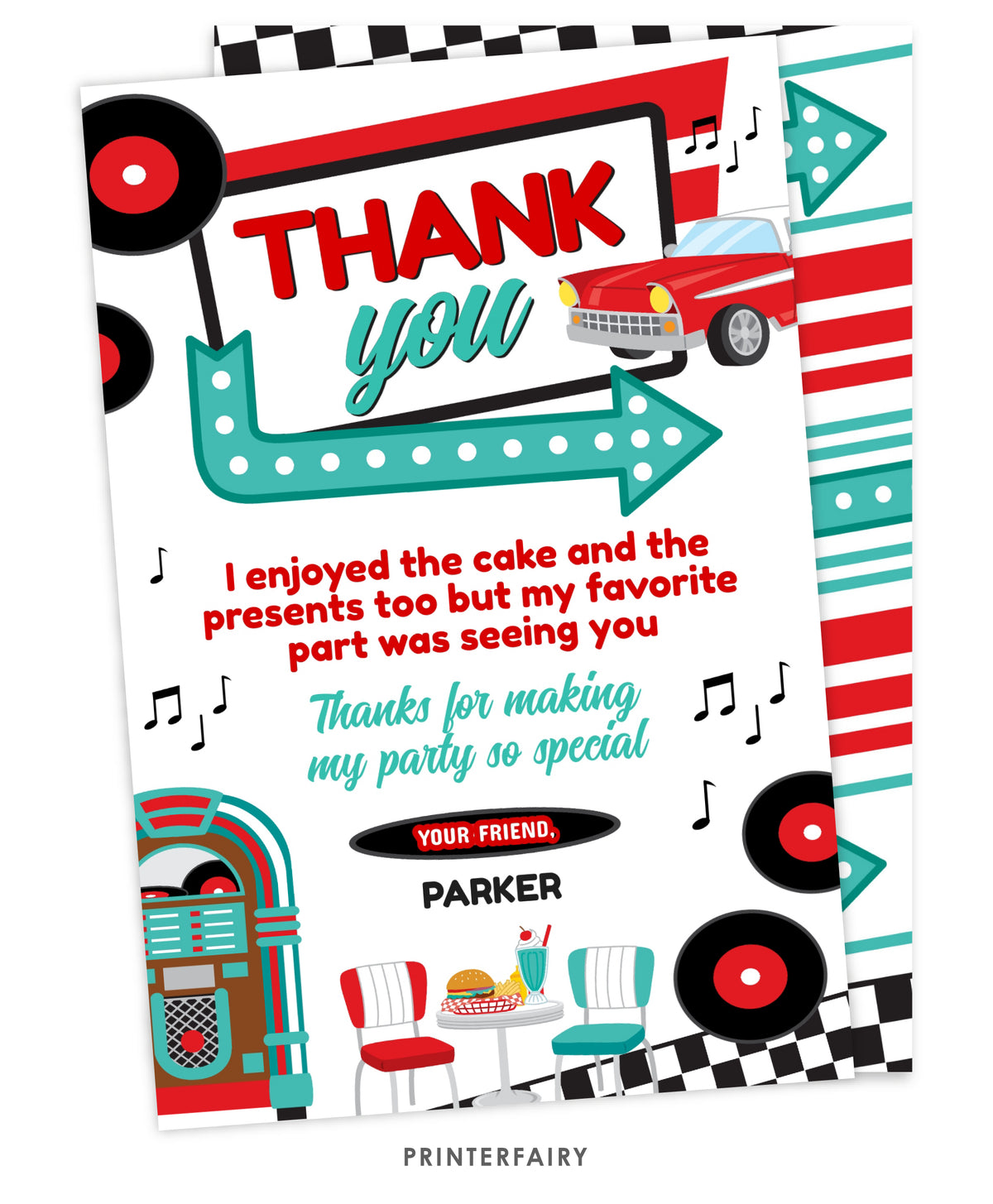 Diner Party Thank You Card