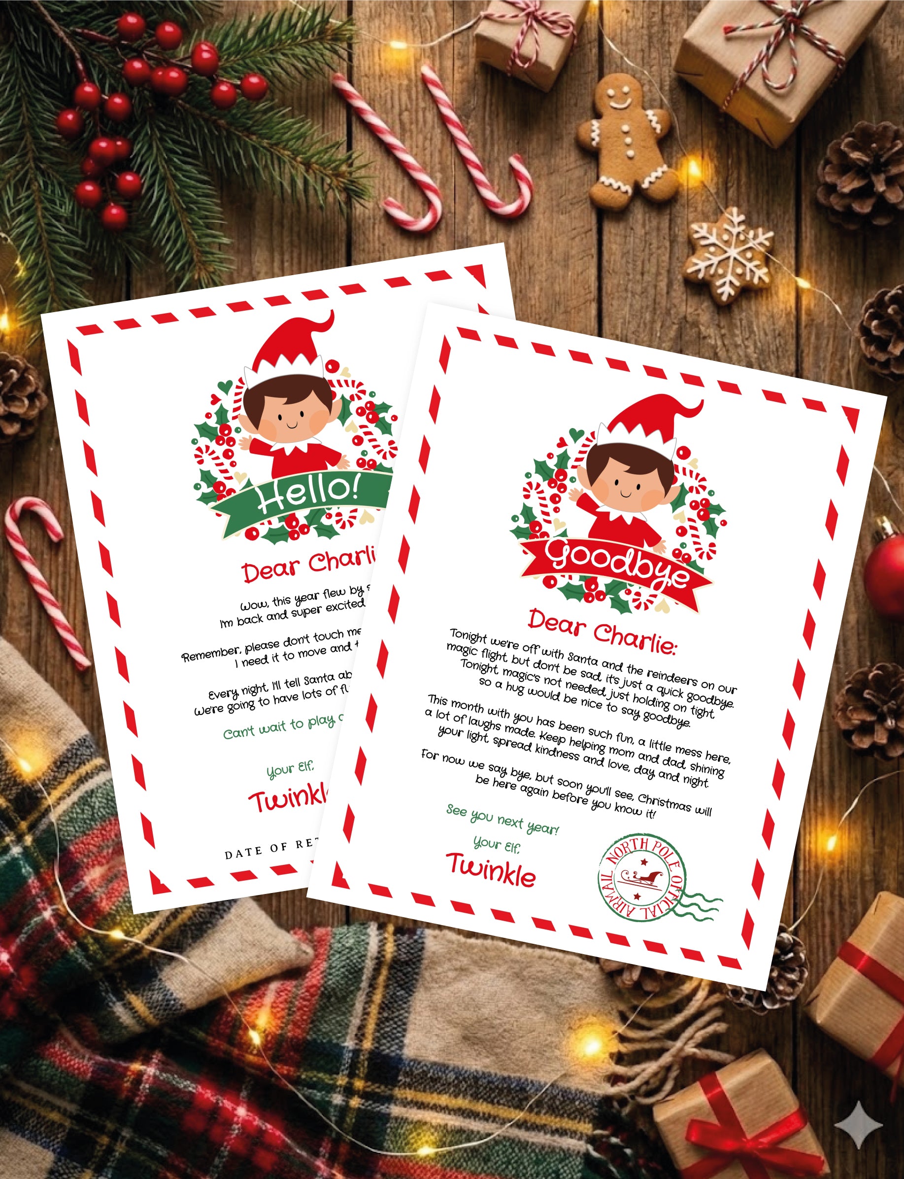 Christmas Elf Arrival, Goodbye Letter and Envelope