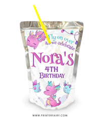 Dragon Birthday Party Drink Pouch Label