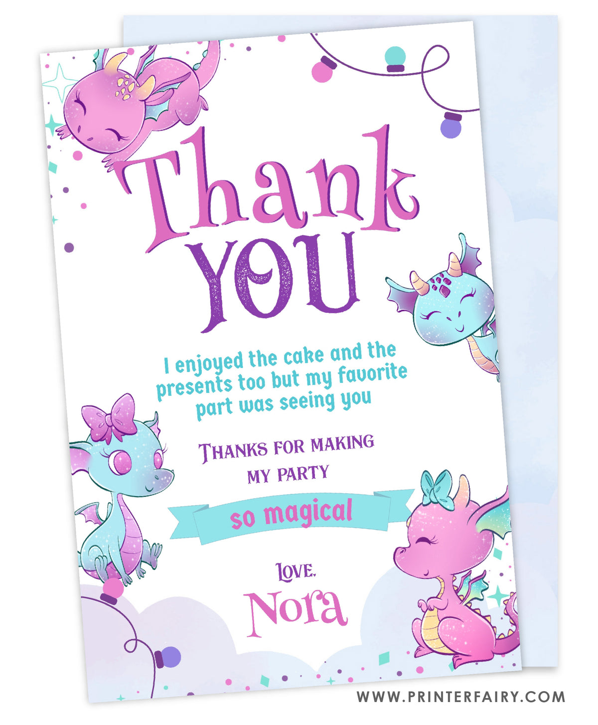 Dragon Birthday Party Thank You Card