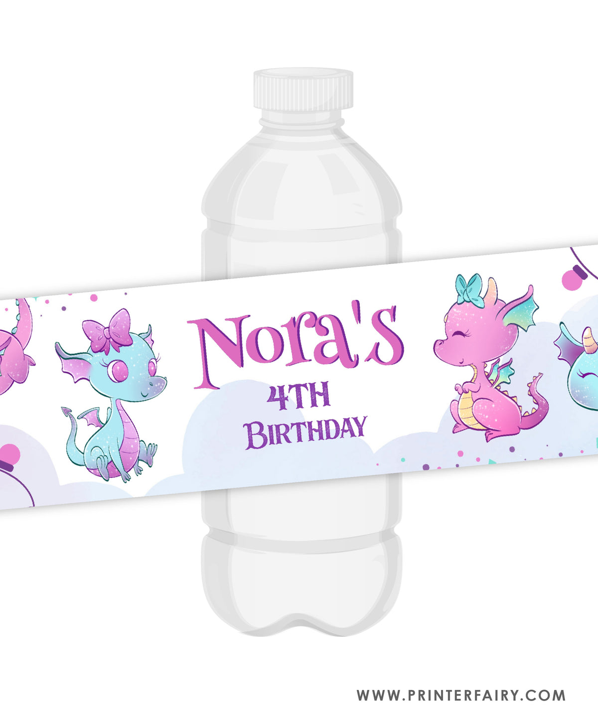 Dragon Birthday Party Water Bottle Label