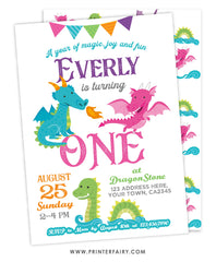 Dragon 1st Birthday Invitation