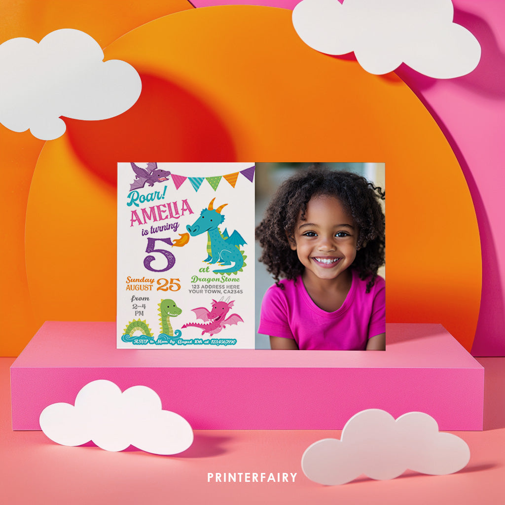 Dragon Birthday Party Invitation with Photo