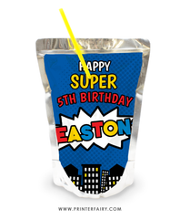 Superhero Birthday Drink Pouch Label