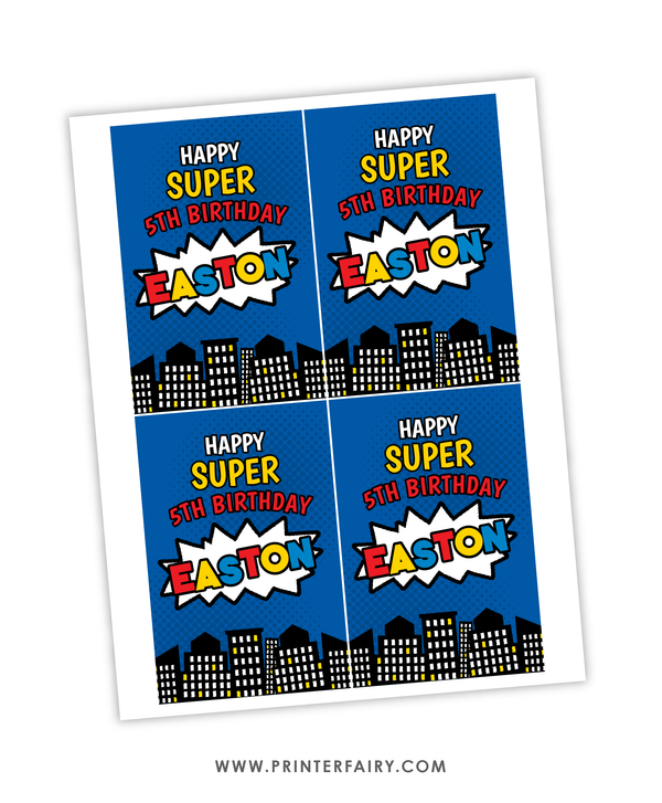 Superhero Birthday Drink Pouch Label