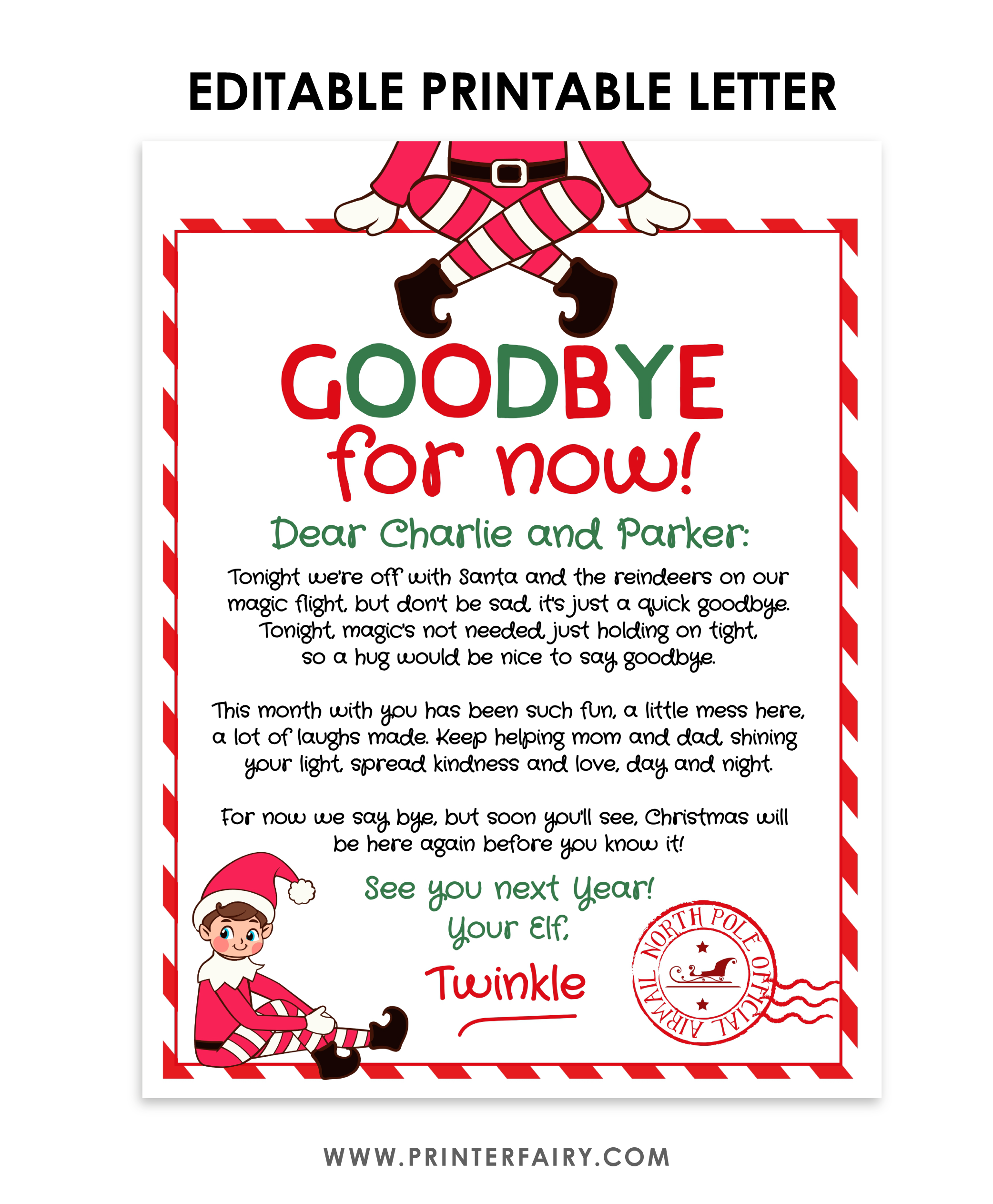 Elf Goodbye for Now Letter