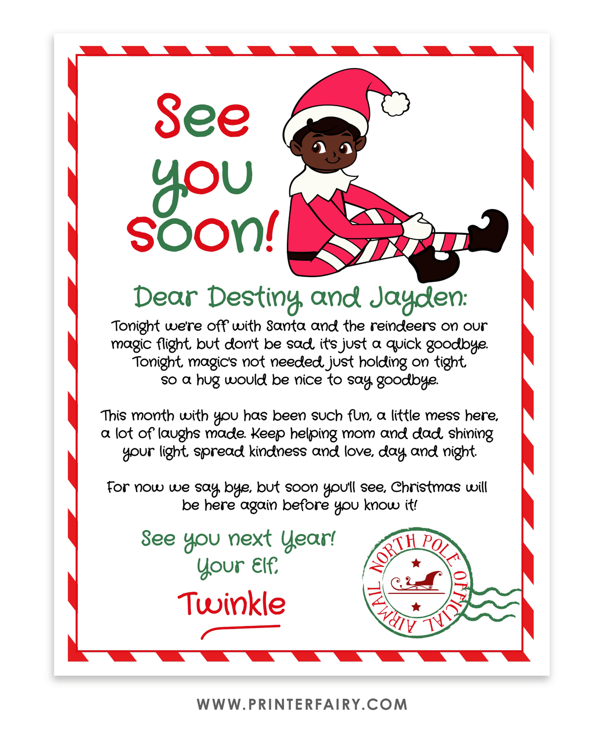 Christmas Elf Goodbye Letter