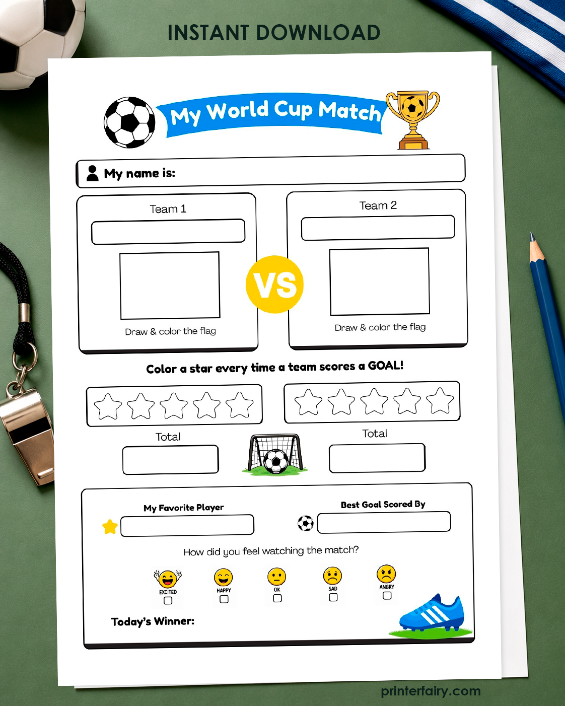 2026 World Cup Printable Activity Sheet for Kids, Soccer Match Tracker, Qualified Country Flags, Soccer Party Game PDF JPG Digital Download
