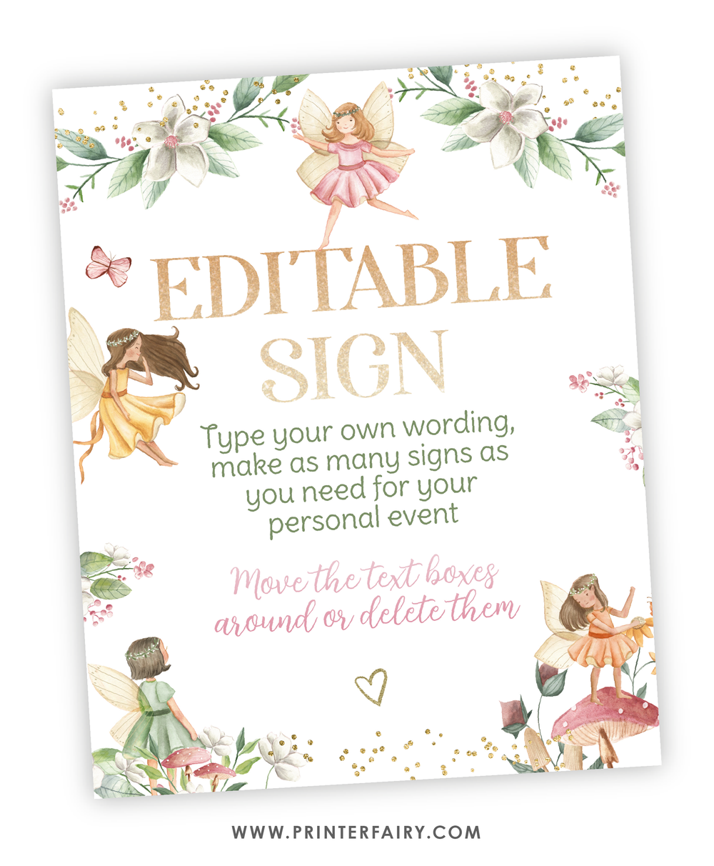 Fairytale Partea Editable Sign | PrinterFairy