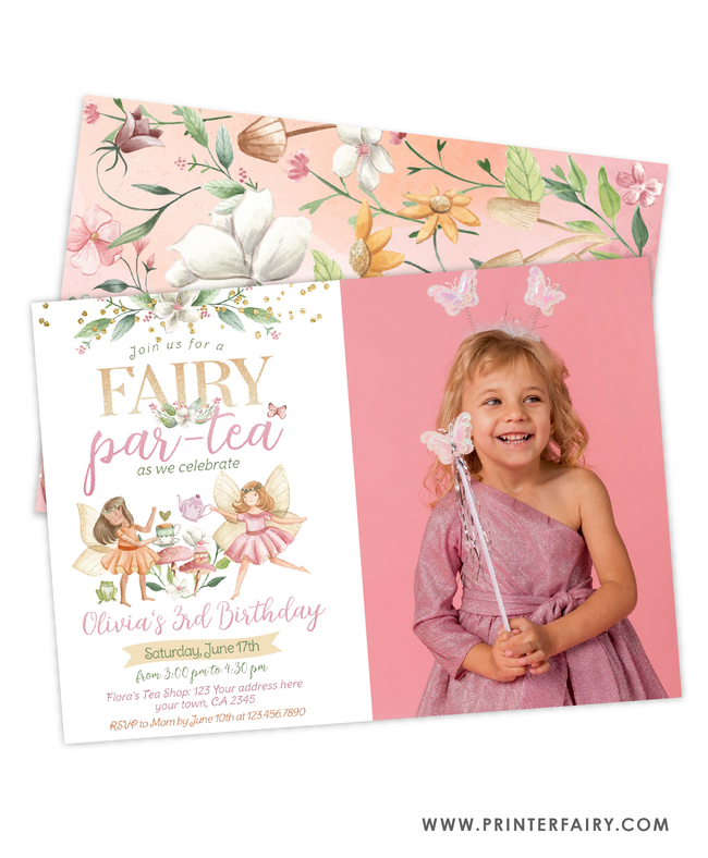 Fairytale Par-tea Birthday Invitation with Photo | PrinterFairy