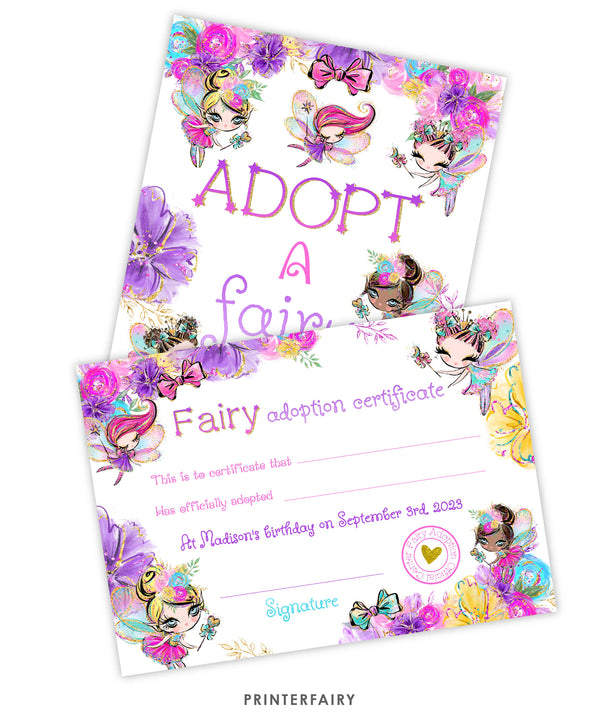 Fairy Adoption Sign and Certificate