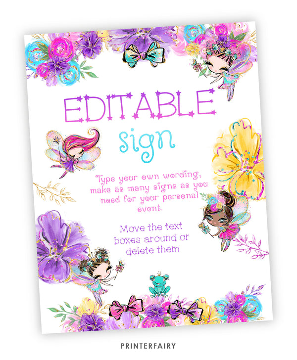 Fairy Party Editable Sign
