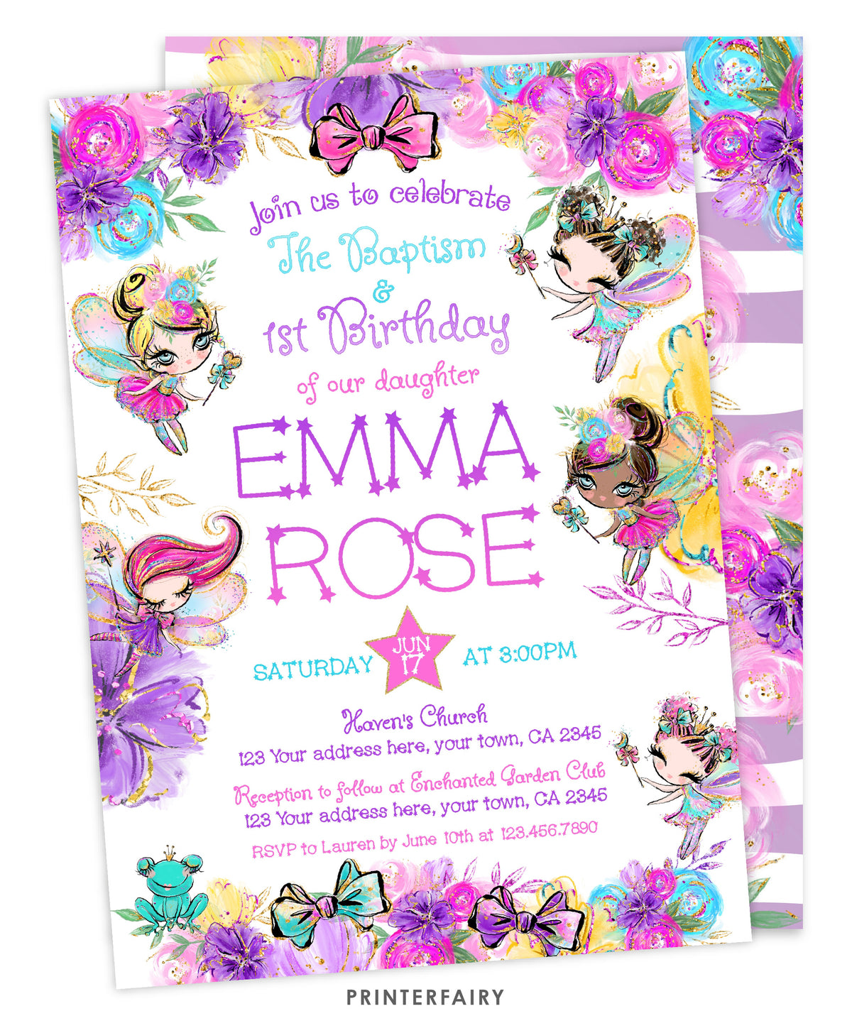 Fairy Baptism Birthday Invitation