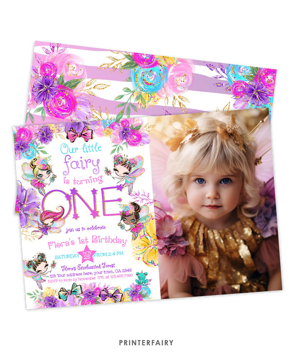 Fairy First Birthday Party Invitation with Photo