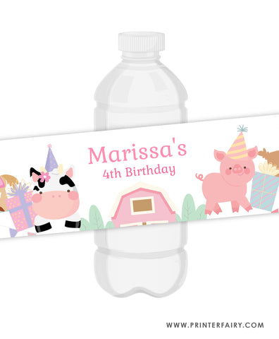 Farm Birthday Party Water Bottle Label