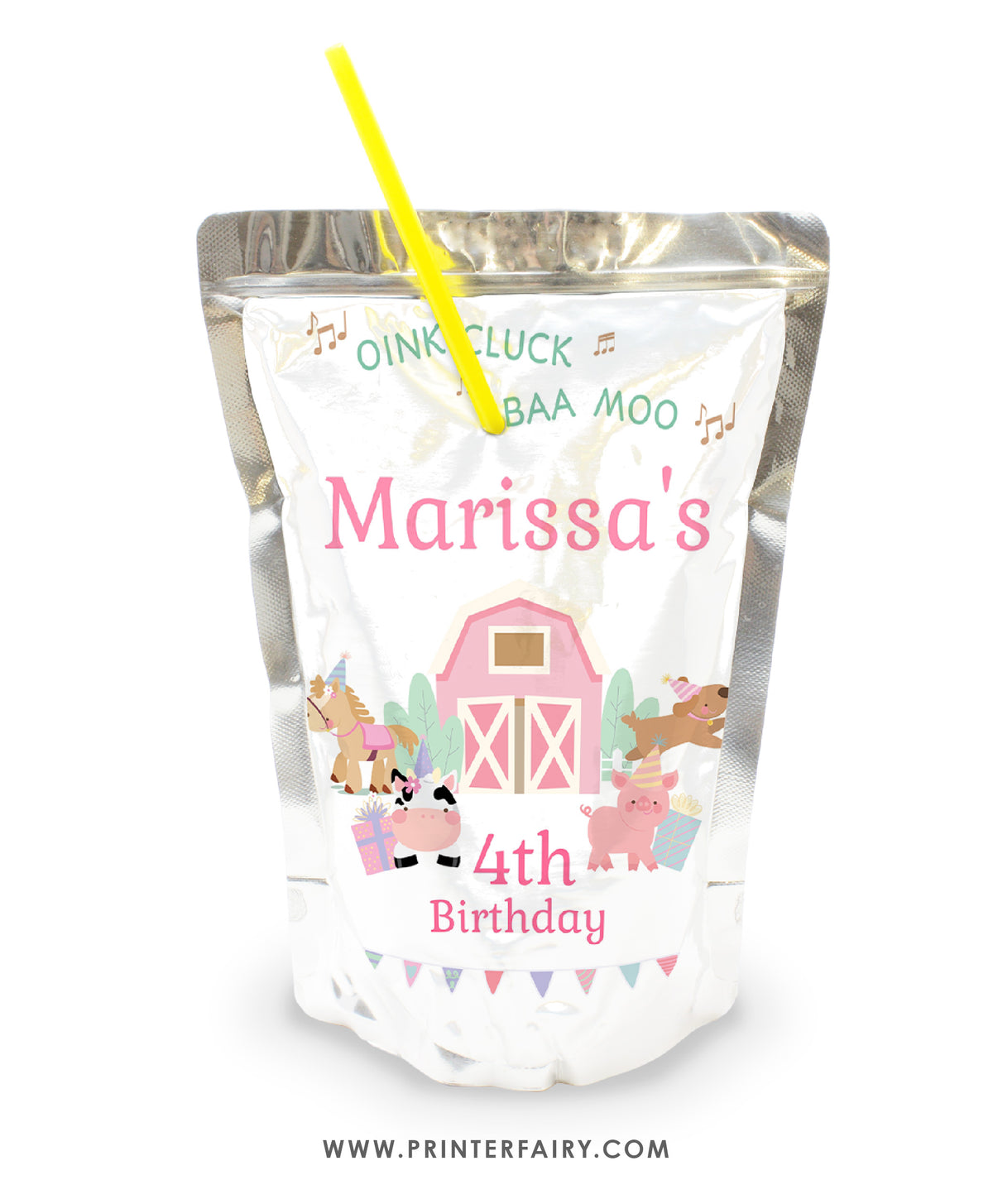 Farm Birthday Party Drink Pouch Label