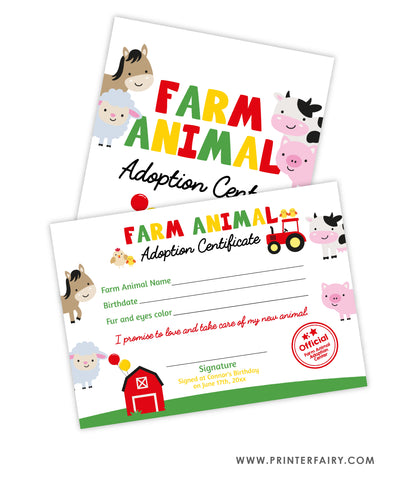 Farm Animal Adoption Party Set