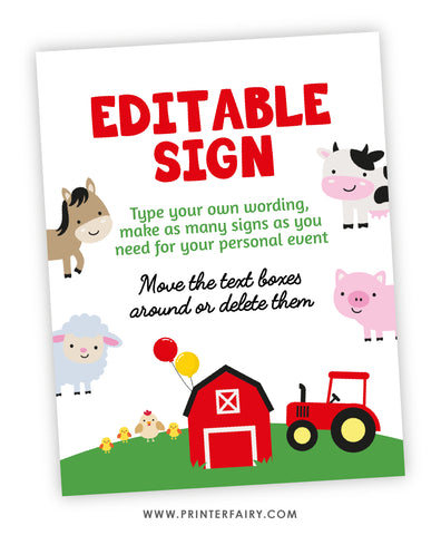 Farm Birthday Party Editable Sign