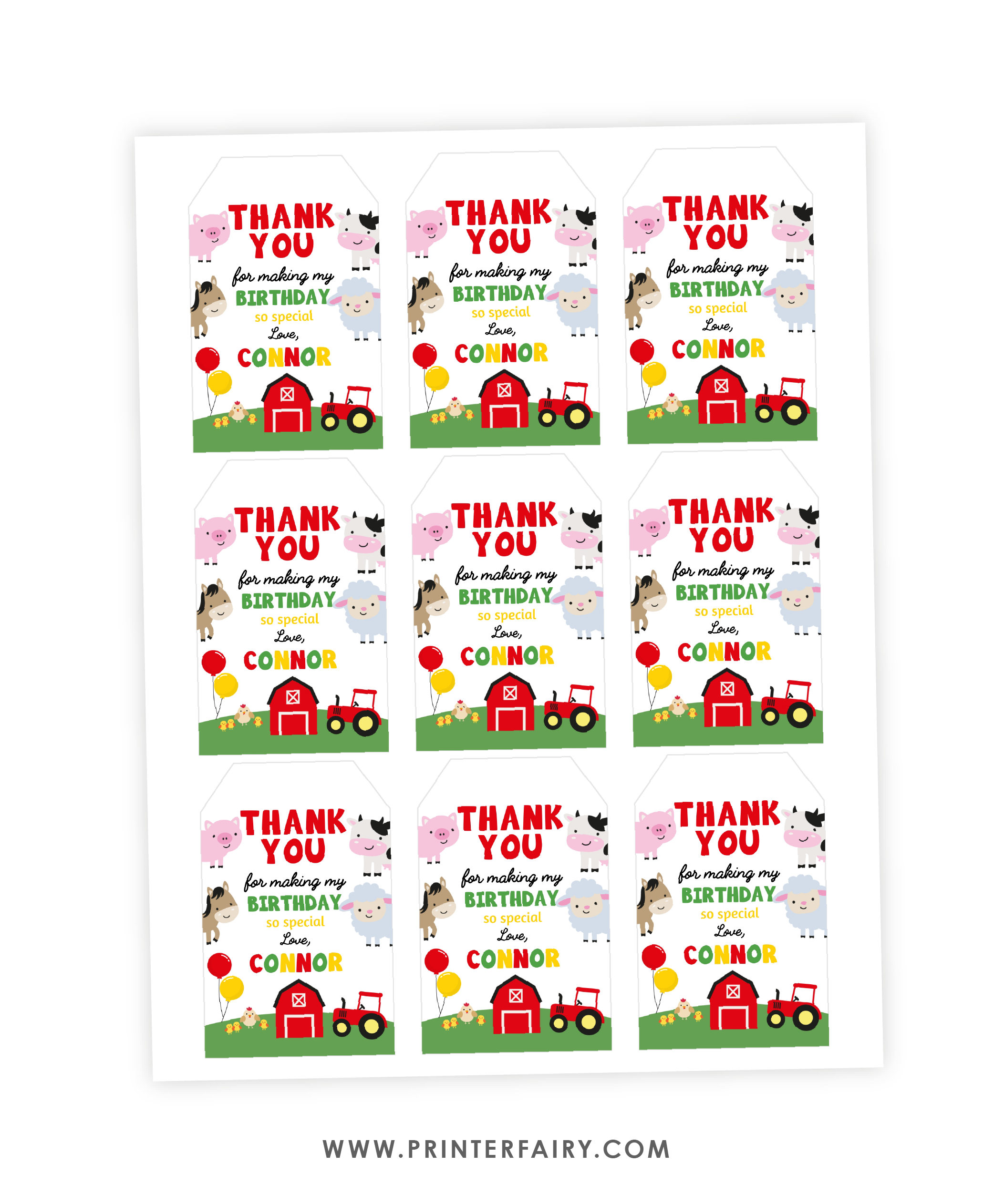 Farm Birthday Party Favor Tags