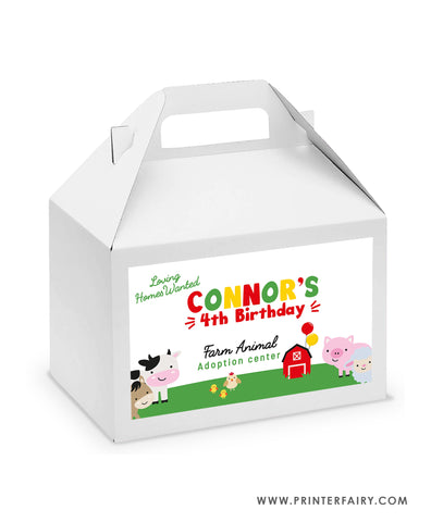 Farm Birthday Party Favor Box Label