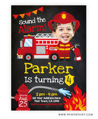 Firefighter Birthday Party Invitation with Photo