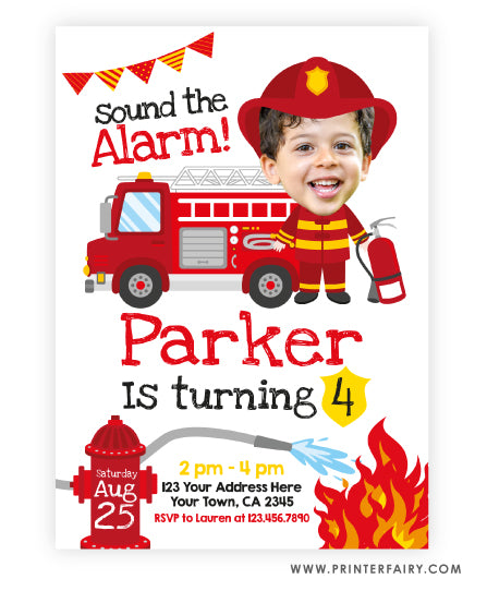 Firefighter Birthday Party Invitation with Photo