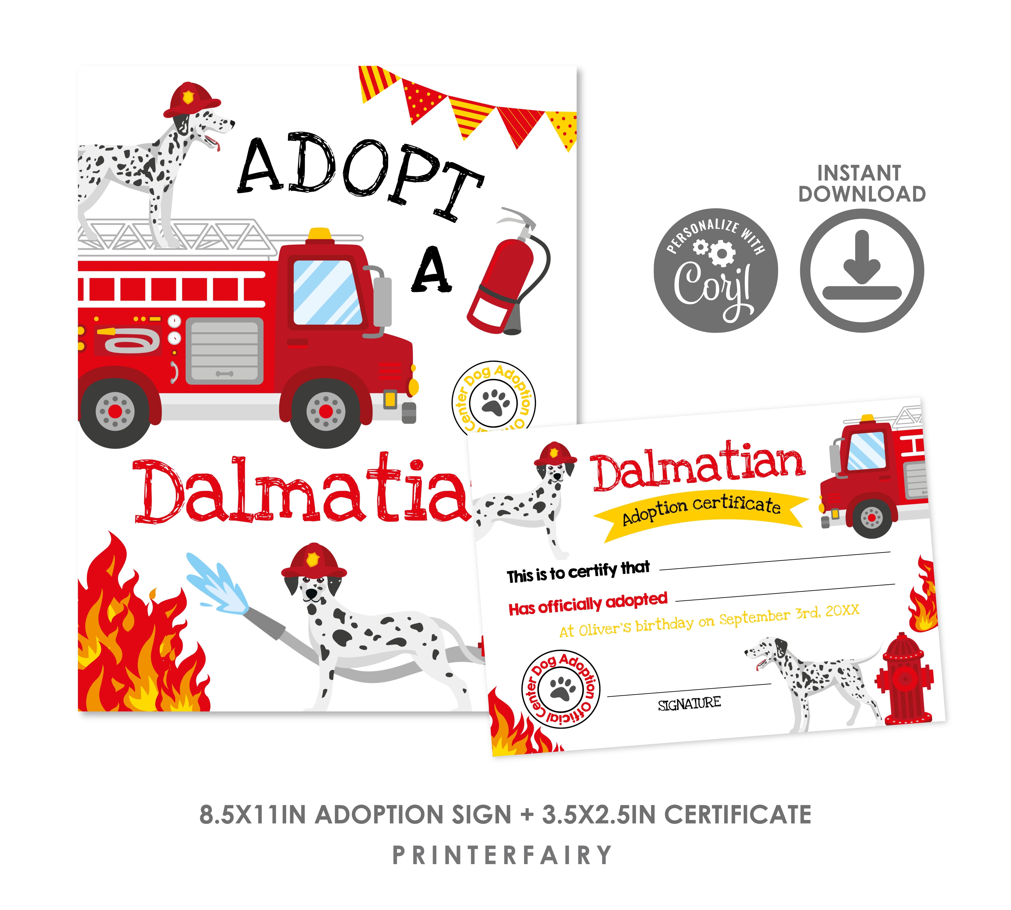 Adopt a Dalmatian Sign and Certificate
