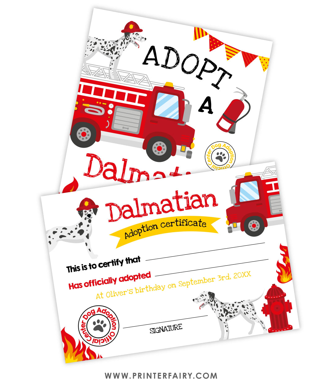 Adopt a Dalmatian Sign and Certificate