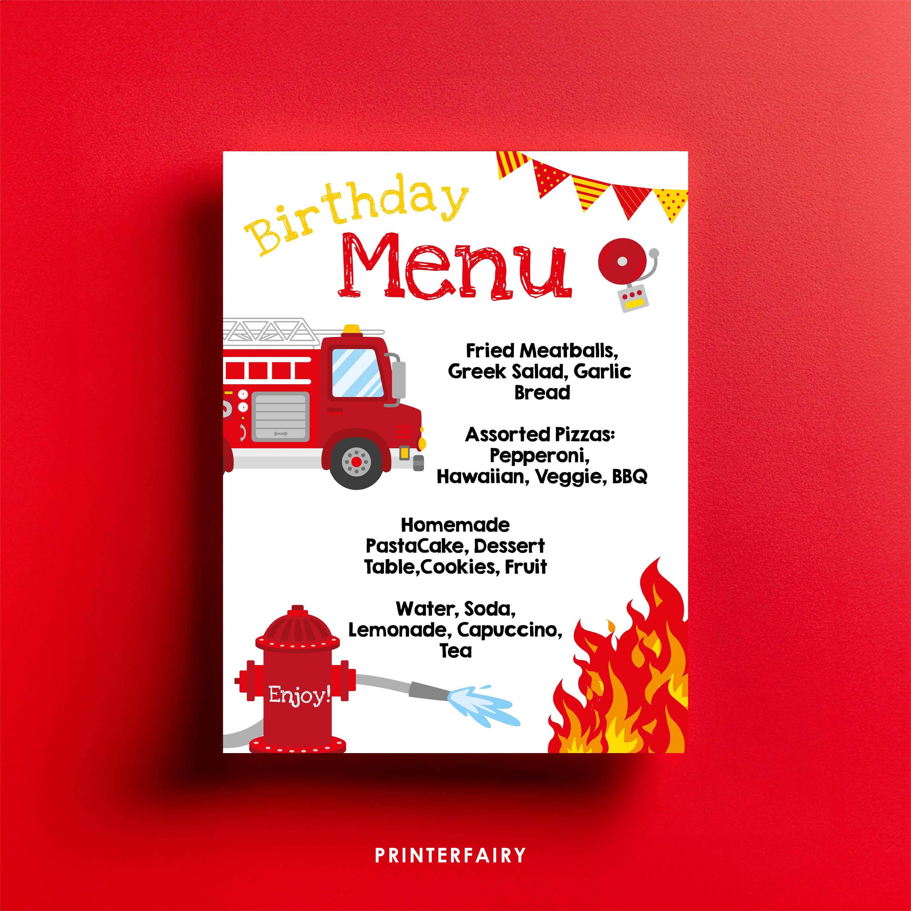 Firefighter Party Menu