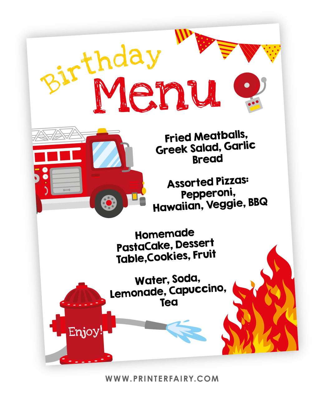 Firefighter Party Menu