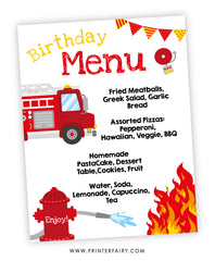 Firefighter Party Menu