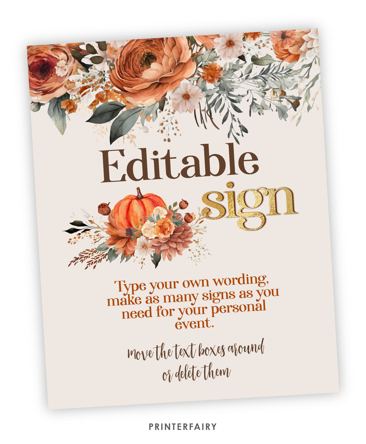 Floral Pumpkin Editable Sign