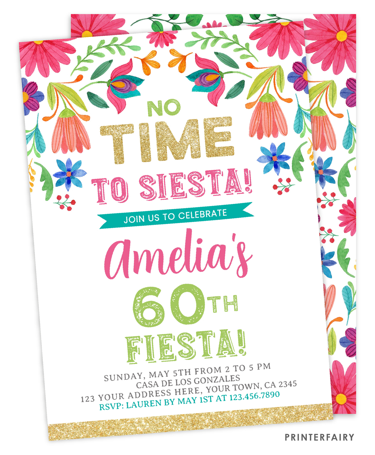 Mexican Flowers Adult Fiesta Invitation