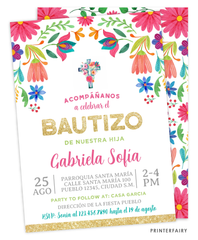 Mexican Flowers Invitación de Bautizo