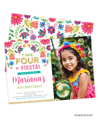 Mexican Flowers Fourth Fiesta Invitation with Photo