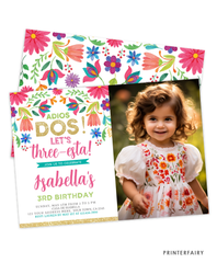 Mexican Flowers Third Fiesta Invitation with Photo