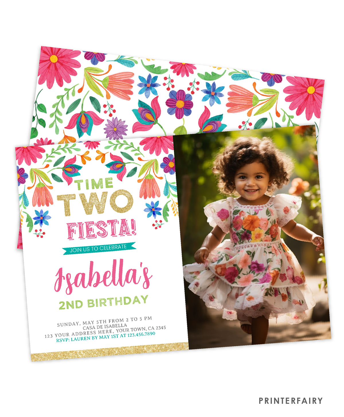 Mexican Flowers Second Fiesta Invitation with Photo