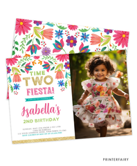 Mexican Flowers Second Fiesta Invitation with Photo